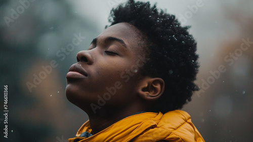 A person taking a moment to practice deep breathing exercises