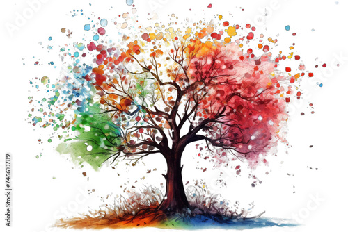 the tree of life in colorful spring watercolor painting style png / transparent