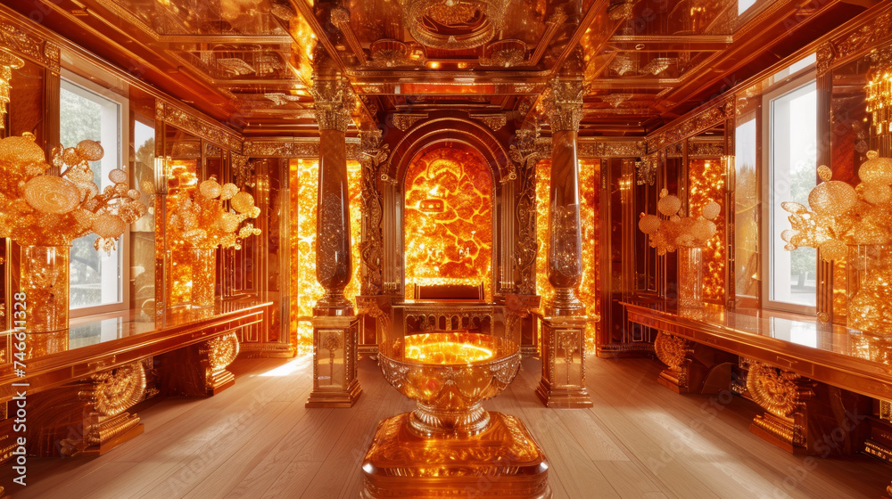 Imaginary interior of room made of amber