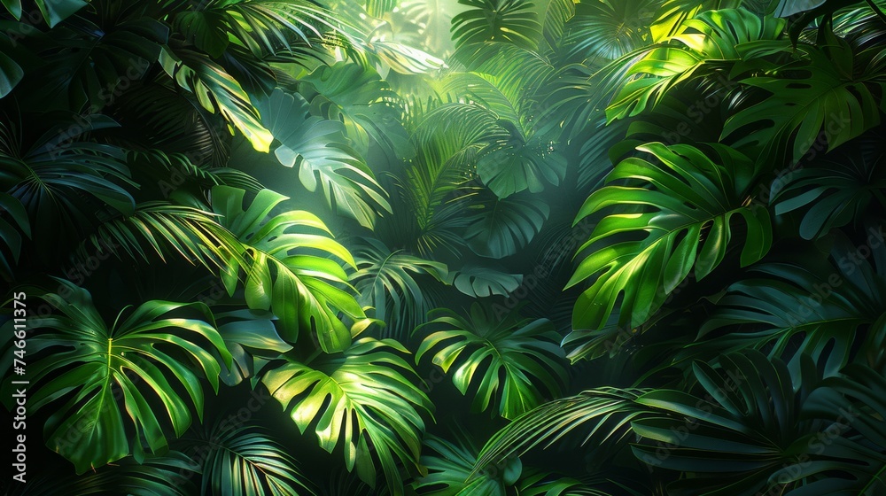 Obraz premium Lush Green Jungle Filled With Leaves