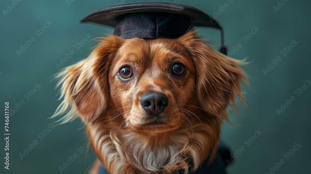 Brown Dog Wearing Black Graduation Hat Brown Dog Wearing Black Graduation Hat