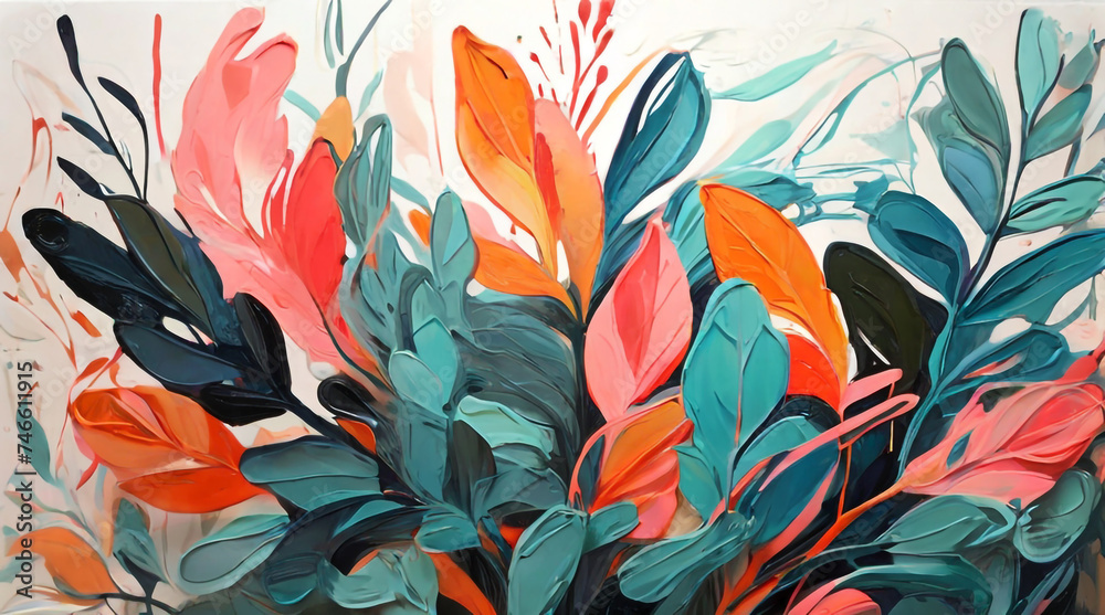 Green tropical leaves and blush flowers on white background. Watercolor hand painted seamless border. Floral tropic illustration. Jungle foliage pattern. Green tropical leaves and blush flowers on white background. Watercolor hand painted seamless border. Floral tropic illustration. Jungle foliage pattern.