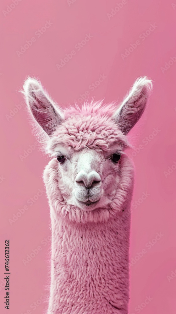 Obraz premium Alpaca Standing in Front of Pink Background