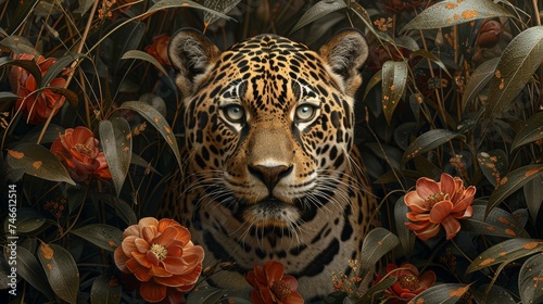 Leopard Surrounded by Flowers