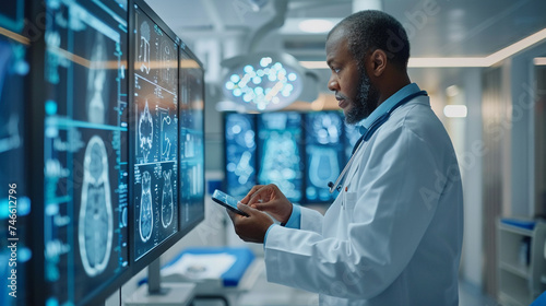 A doctor using the latest healthcare technology to diagnose a patient
