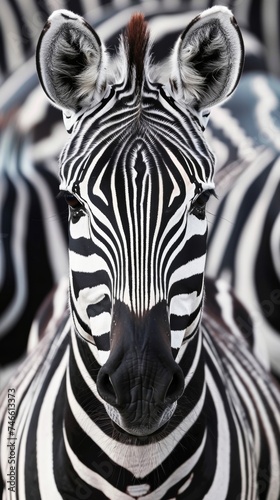 Close Up of a Zebras Head With Other Zebras in the Background