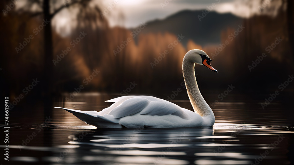 Fototapeta premium Swan swimming on a lake.