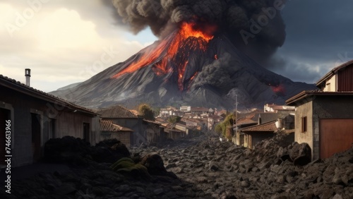 Volcan en éruption près d'une ville