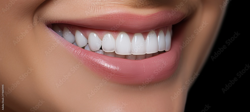 Obraz premium Confident person smiling with bright white teeth veneers for a perfectly flawless smile
