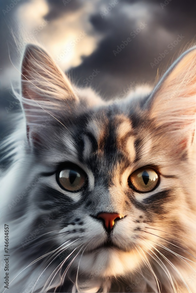 cat portrait, Gray cat, black gray cat