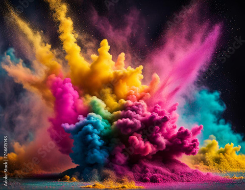 Colored powder explosion. Colorful explode. Paint holi. 