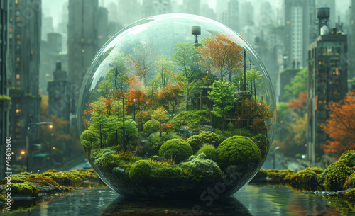 Fantasy city in glass sphere