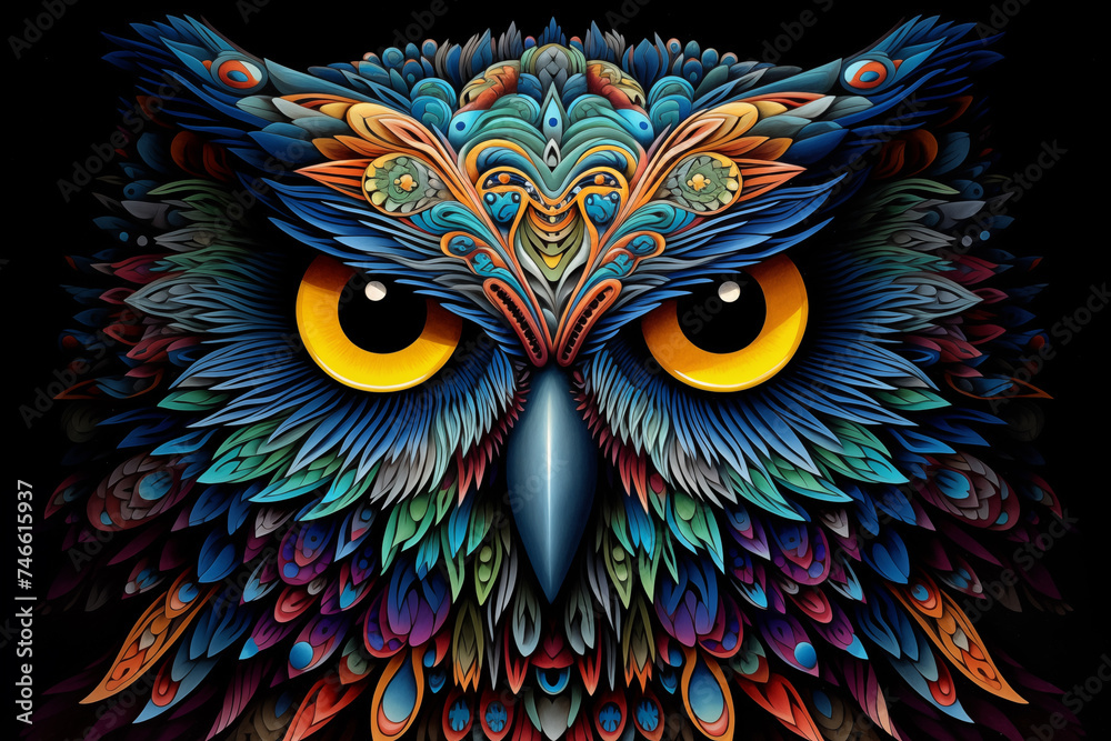 Eyes of Lapland Owl in dmt art style