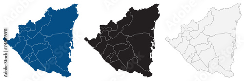 Nicaragua map. Map of Nicaragua in administrative provinces in set