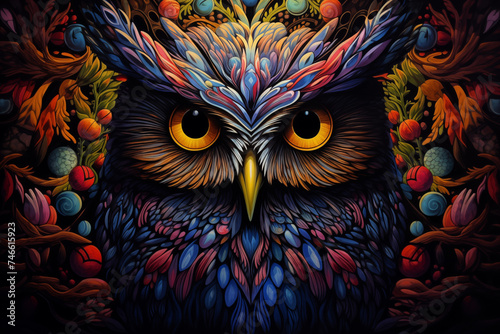 Eyes of Lapland Owl in dmt art style