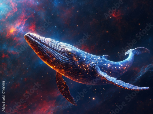 Cosmic whale gliding through starry space