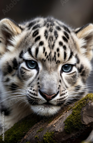 Snow leopard cub close up portrait