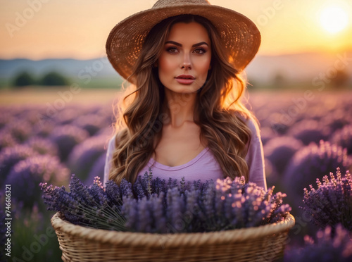 Woman at lavender fields at sunset © breakingthewalls
