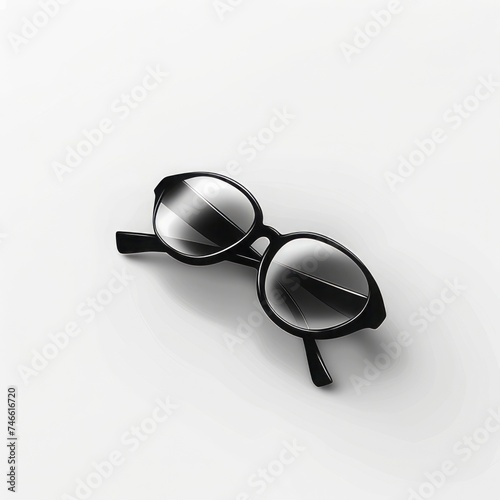 black glasses icon, high contrast black and white, isometric, very minimalistic style, no background, white background