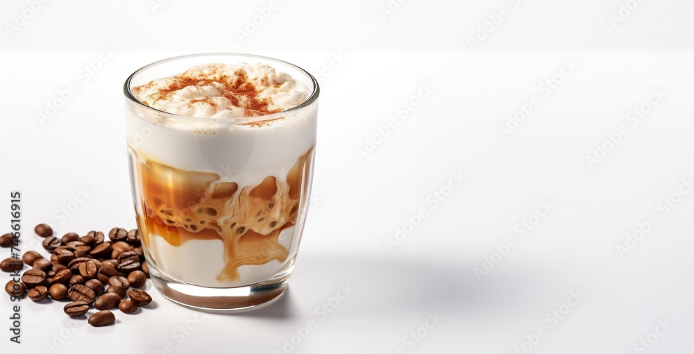 Coffee cup with beans isolated on white background with copy space for text mockup Generative AI Coffee cup with beans isolated on white background with copy space for text mockup Generative AI