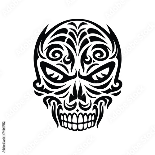 Vector Design of a Tribal Tattoo Art, Skull Face Head
