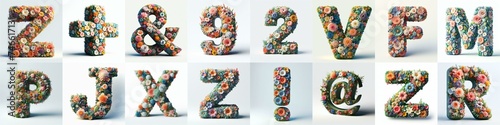 Flowers 3D lettering typefavce. AI generated illustration