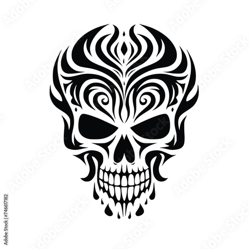 Vector Art Design of a Tribal Tattoo Style, Skull Face Head