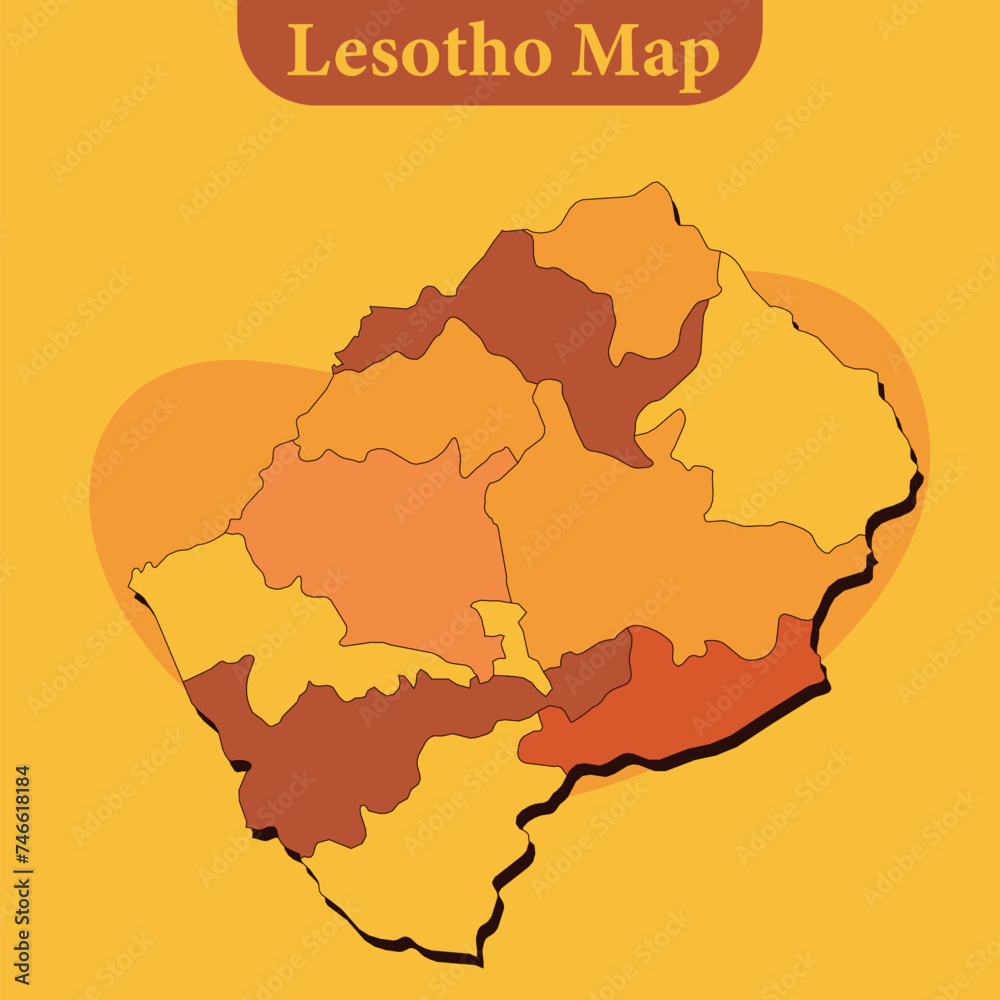 National map of Lesotho map vector with regions and cities lines and full every region