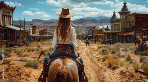 wild west town, Woman dressed as a cowboy on a horse © ZoomTeam