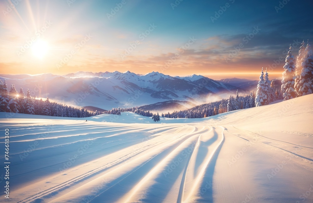 Sunrise in a winter landscape