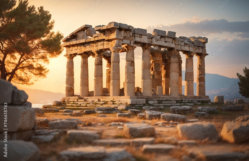 Obraz premium Landscape view of an ancient Greek rock temple