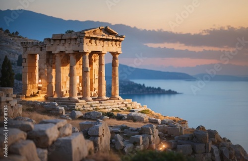 Landscape view of an ancient Greek rock temple