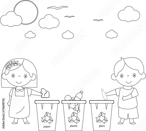 A girl and boy segregate the litters