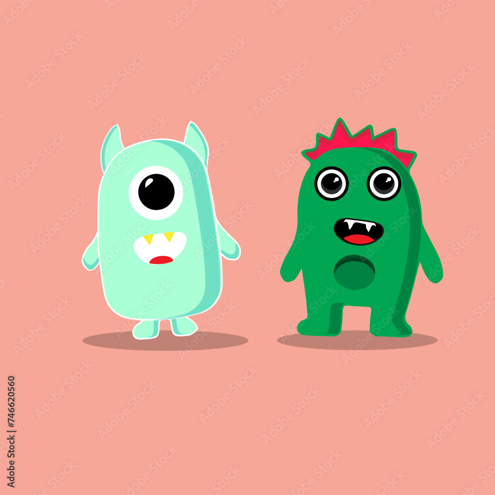 Cute cartoon monsters character. Monsters in flat style vector. Vector illustration.