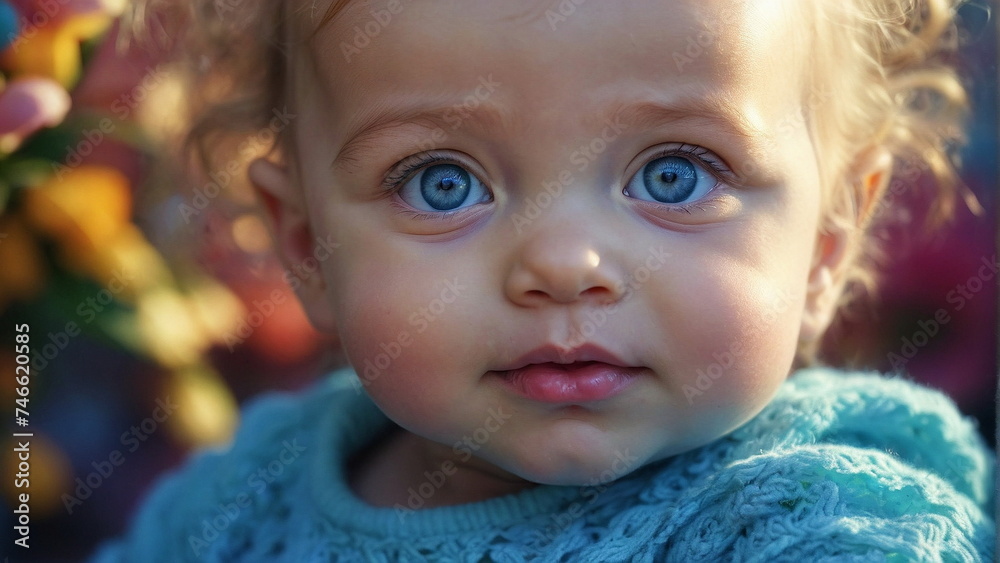 Cute baby girl with blue eyes closeup portrait. Banner. Adorable little child . Cute baby girl with blue eyes closeup portrait. Banner. Adorable little child .