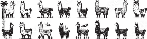 cool funny llamas  cartoon characters collection set