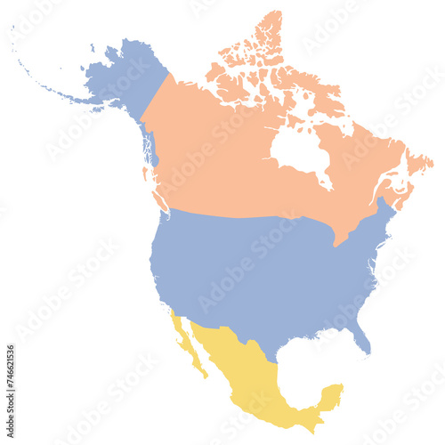 North America country Map. Map of North America in multicolor.