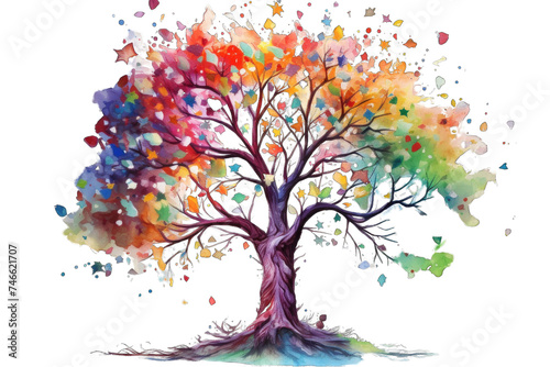 the tree of life in colorful spring watercolor painting style png   transparent