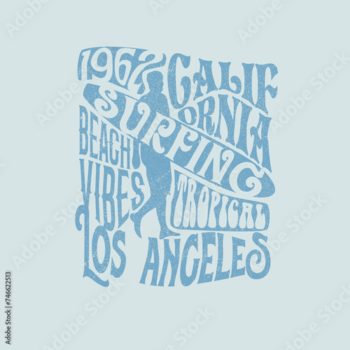 Surfing california Los angeles beach vibes tropical summer ocean t shirt design