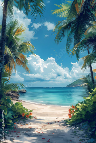 Watercolor summer tropical beach background digital paper