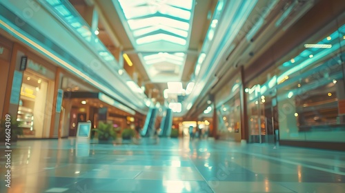 Shopping mall, department store interior with the supermarket for background banner with copy space, Abstract blurred image