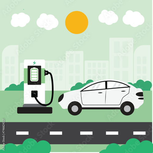 Electric car charging at the station