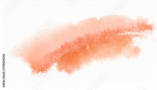 Beautiful watercolor texture for card.Hand painted stroke of peach fuzz color paint brush isolated on white background, realistic painting in high resolution.White isolated background.