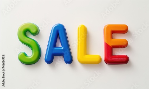 Plastic toy letters with word SALE, white background photo