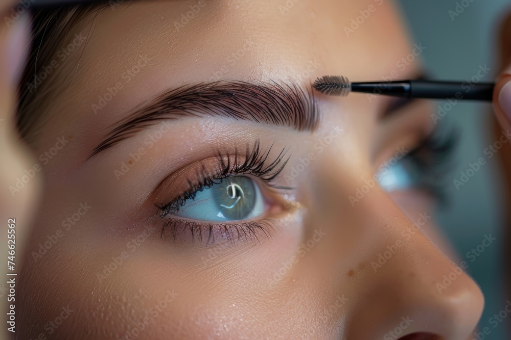Close-Up of a Woman's Eye Being Enhanced with Precision Brow Makeup Application