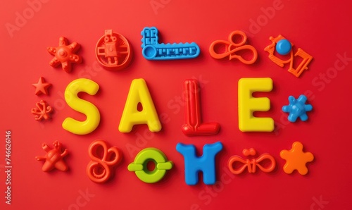 Plastic toy letters with word SALE, white background photo