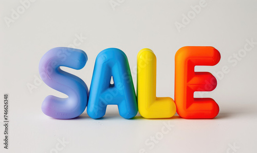 Plastic toy letters with word SALE, white background photo