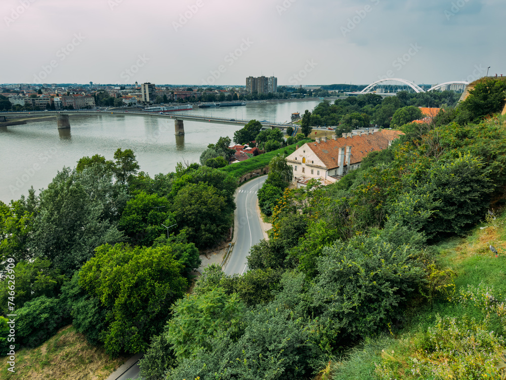 View of the city and the Varadin Bridge from the Petrovaradin Fortress, Serbia