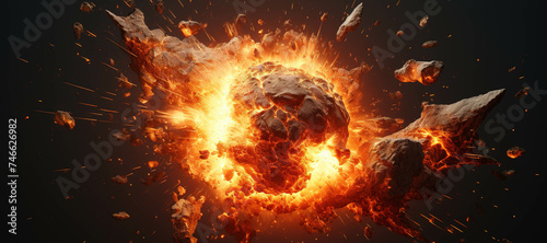 fireball rock explosion, blast, smoke 52