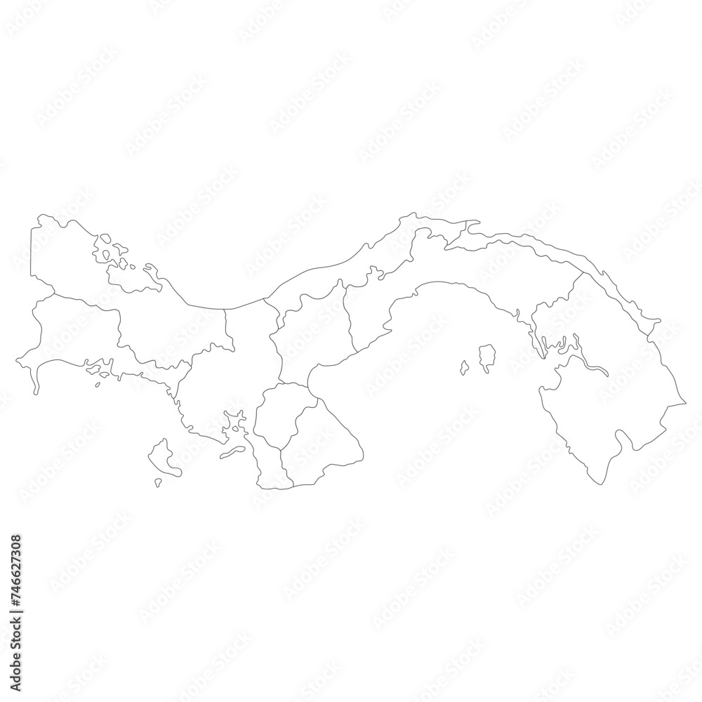 Fototapeta premium Panama map. Map of Panama in ten main regions in white color